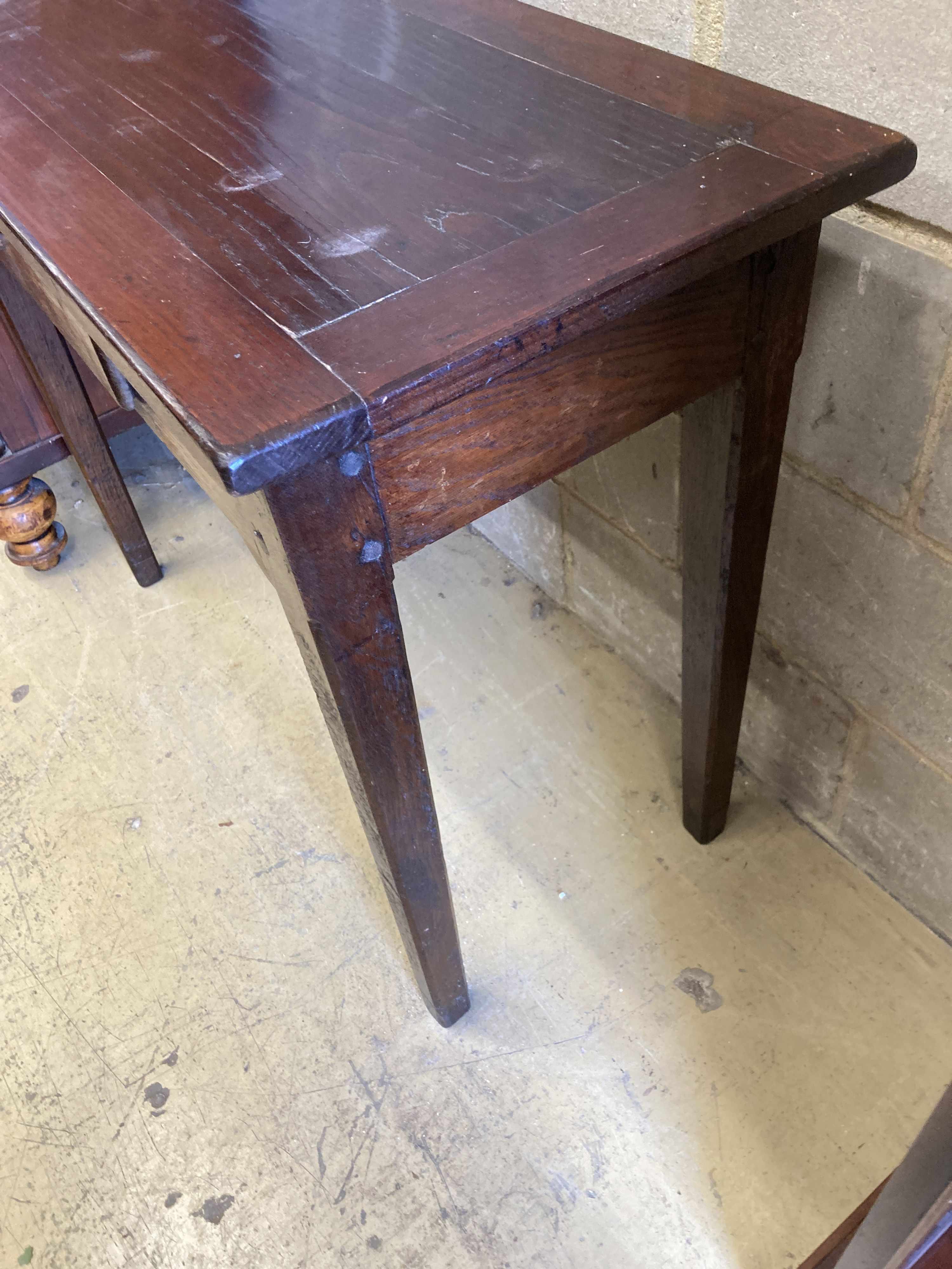 An early 19th century French rectangular oak side table, width 96cm, depth 44cm, height 77cm